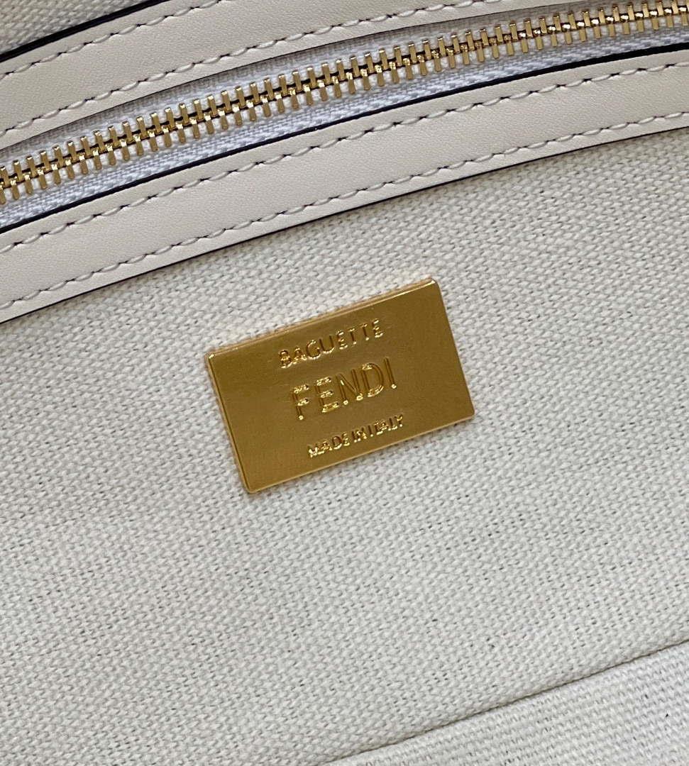Fendi 8BR600 Baguette Medium bag with FF embroidery 8598 White