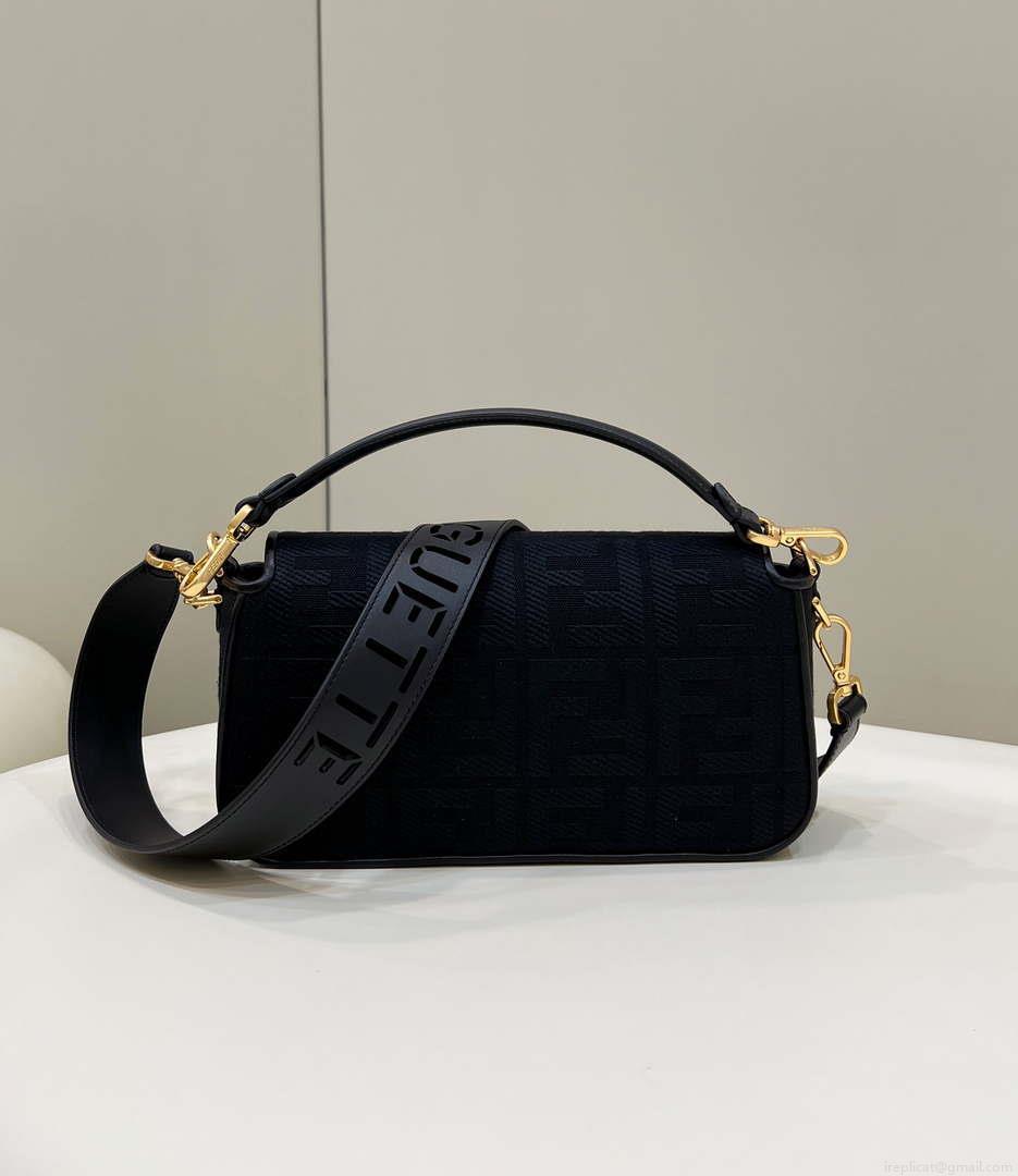 Fendi 8BR600 Baguette Medium bag with FF embroidery 8598 Black