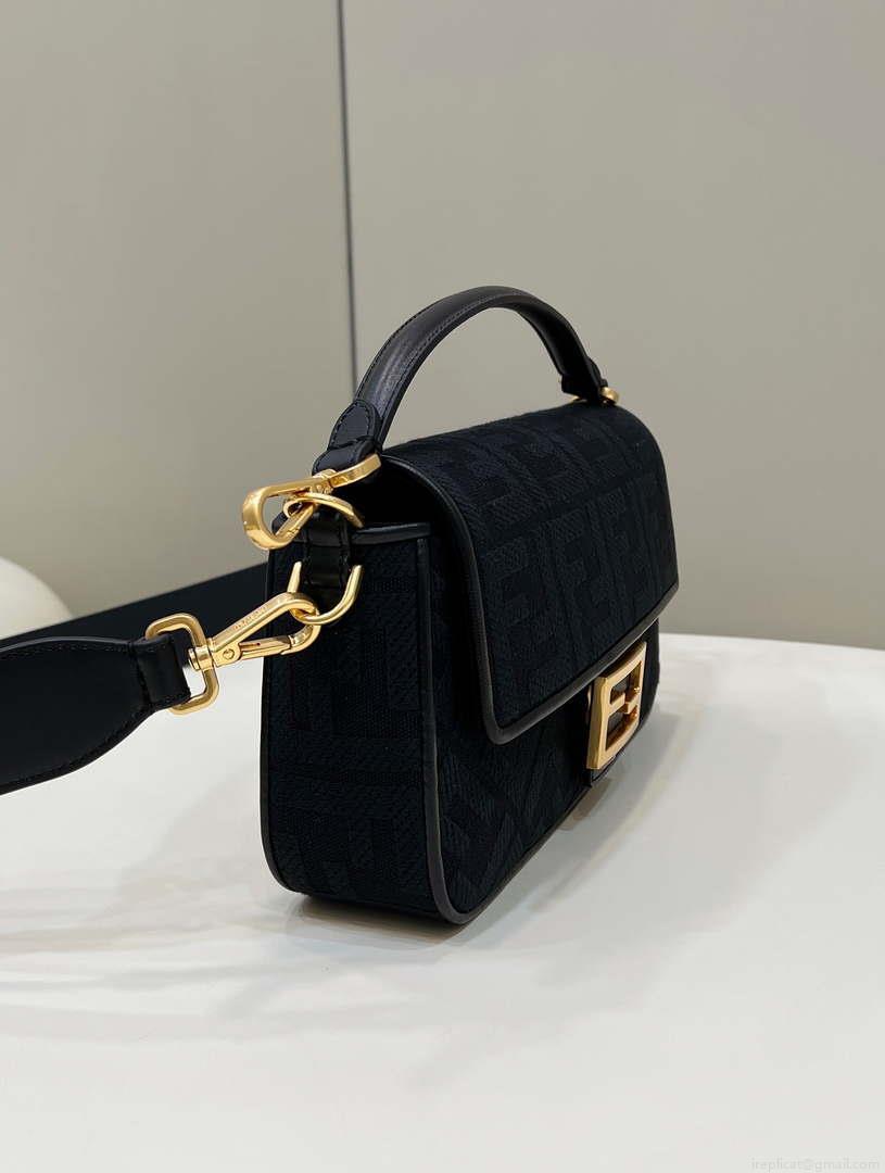 Fendi 8BR600 Baguette Medium bag with FF embroidery 8598 Black