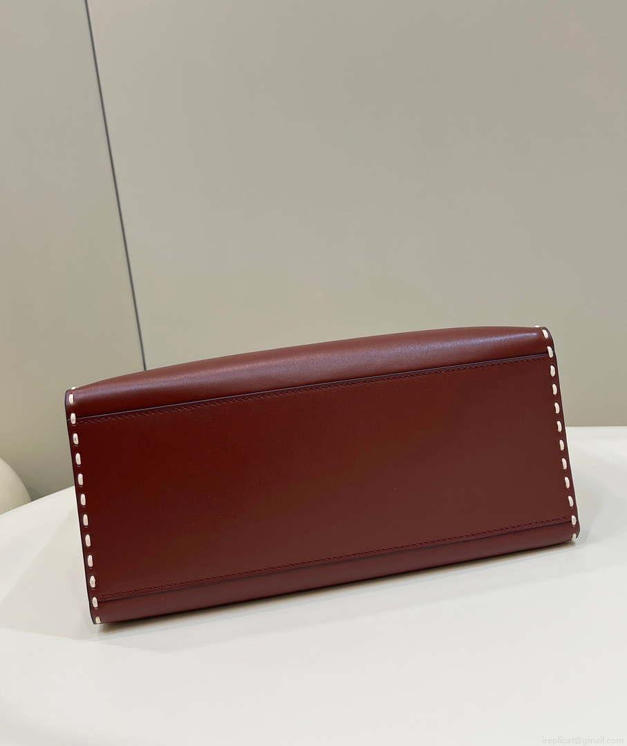 Fendi 8BH386 Sunshine Medium Wine Red leather shopper bag with contrasting threading 80015