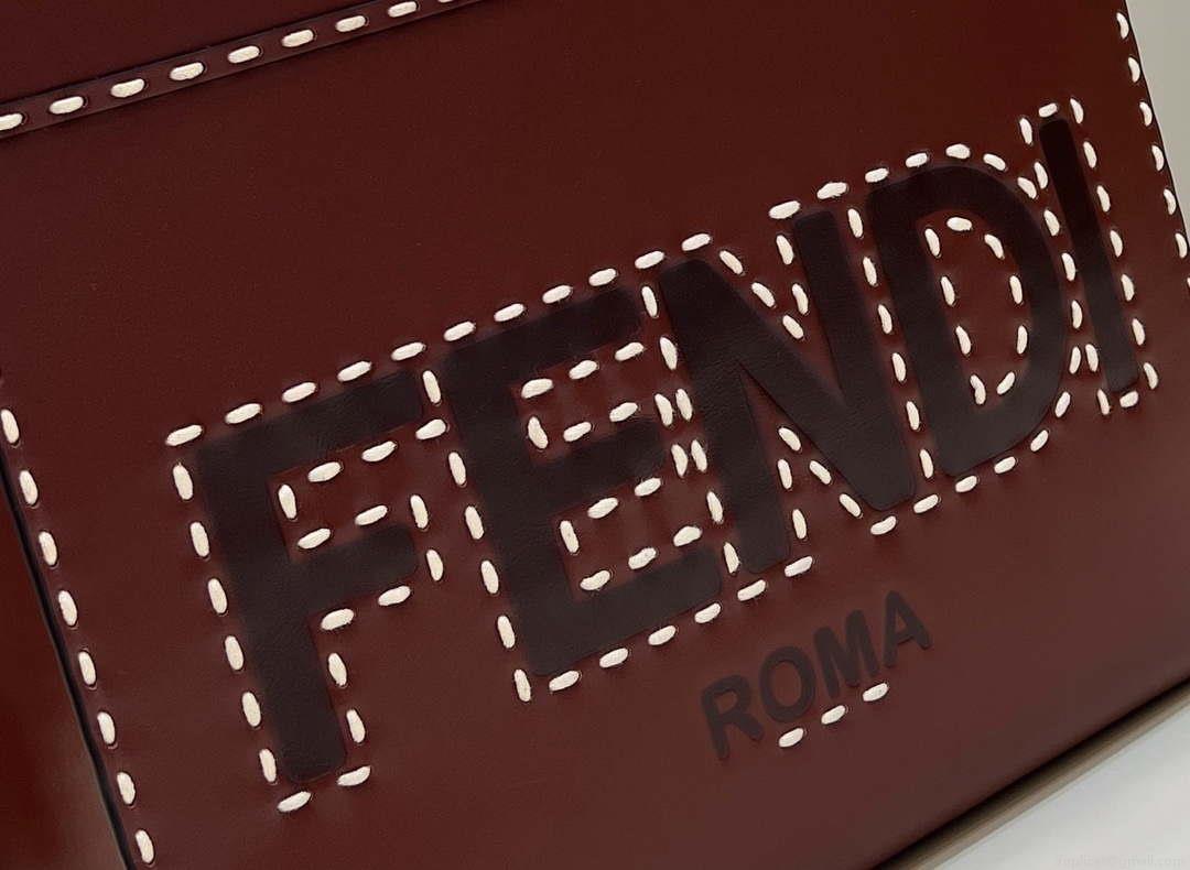 Fendi 8BH386 Sunshine Medium Wine Red leather shopper bag with contrasting threading 80015