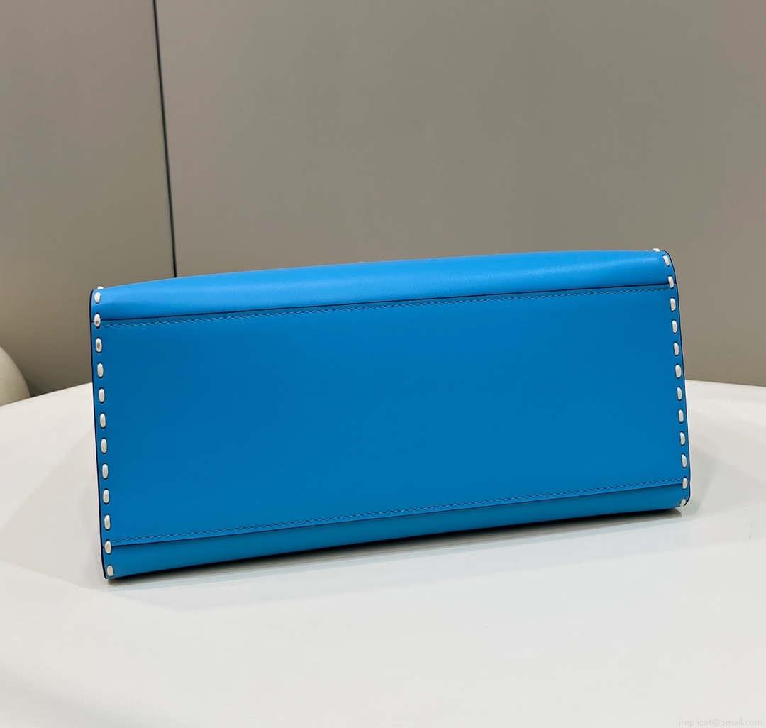 Fendi 8BH386 Sunshine Medium Blue leather shopper bag with contrasting threading 80015