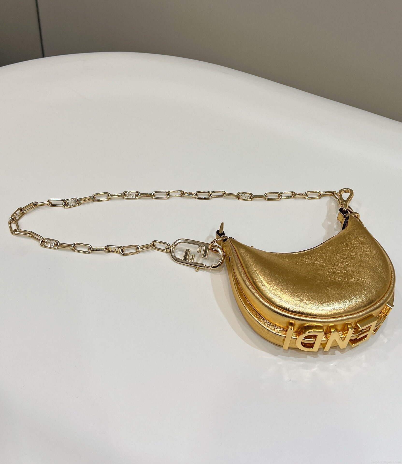 Fendi 7AS089 Nano Fendigraphy Gold leather Charm 80056S