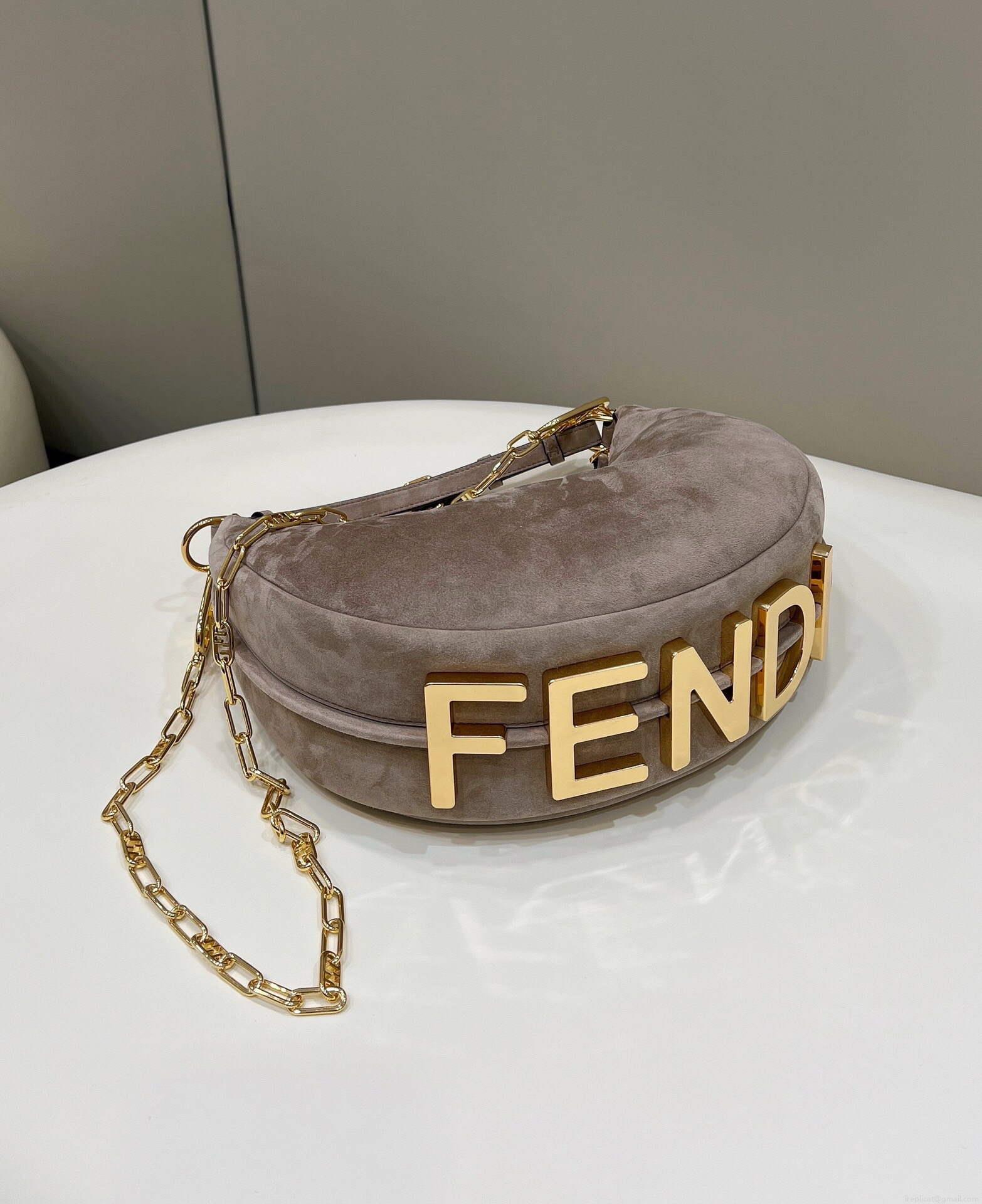 Fendi 8BR798 Fendigraphy Small 80056M Khaki Sheep Gold leather Bag