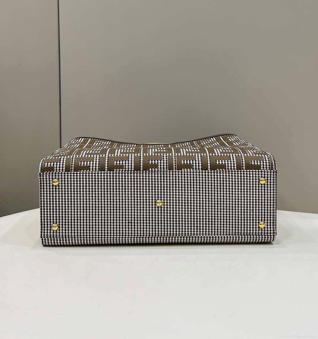 Fendi 8BH374 X-Tote Brown houndstooth wool shopper with FF embroidery 8589