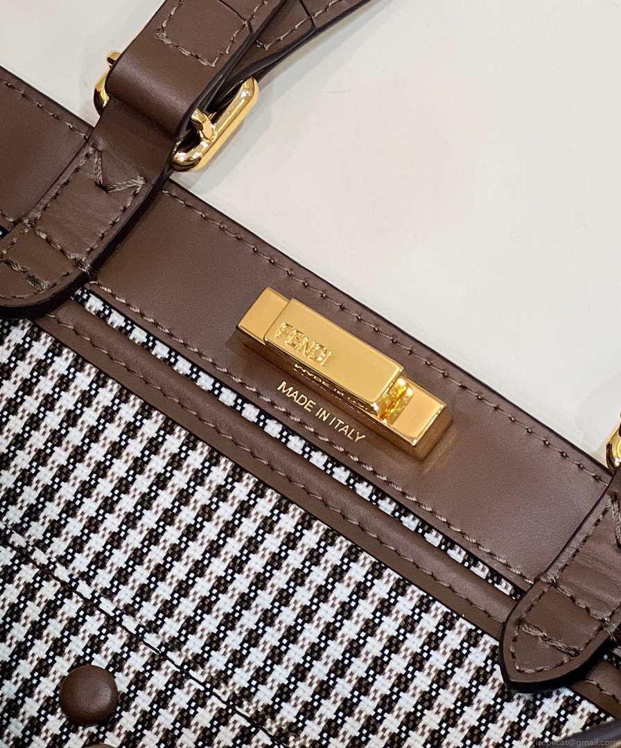 Fendi 8BH374 X-Tote Brown houndstooth wool shopper with FF embroidery 8589