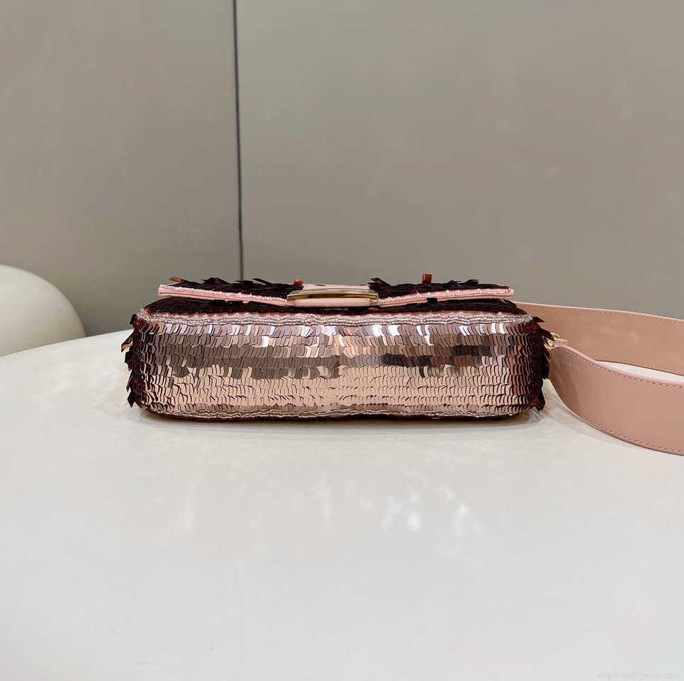Fendi 8BR600 Medium Baguette Pink sequin and leather bag 8601