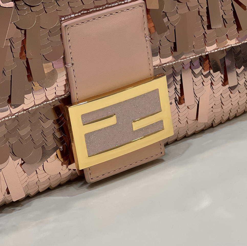 Fendi 8BR600 Medium Baguette Pink sequin and leather bag 8601