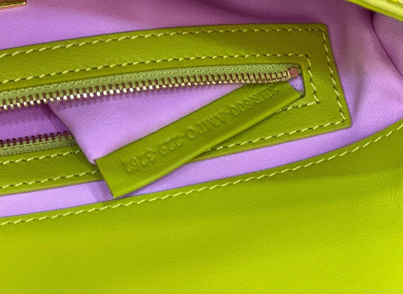 Fendi 8BR600 Medium Baguette Acid green sequin and leather bag 8601