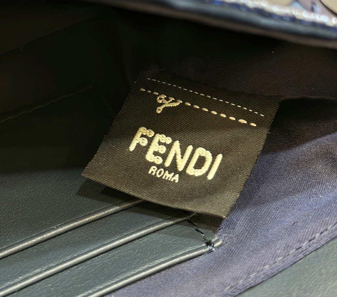 Fendi 8BS017 Mini Baguette Dark and mid blue sequin and leather bag 8601s