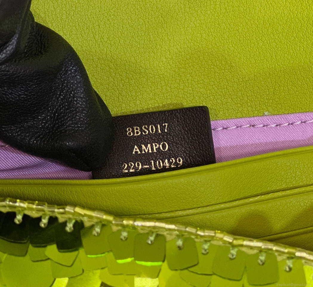 Fendi 8BS017 Mini Baguette Acid green sequin and leather bag 8601s