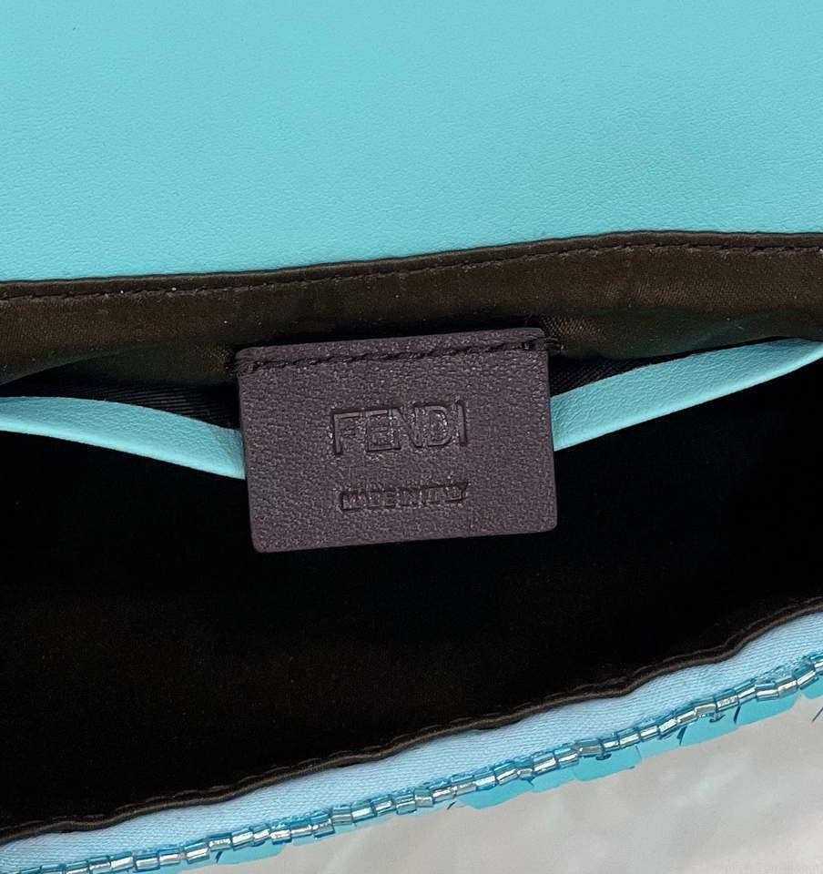 Fendi 8BS017 Mini Baguette Turquoise sequin and leather bag 8601s