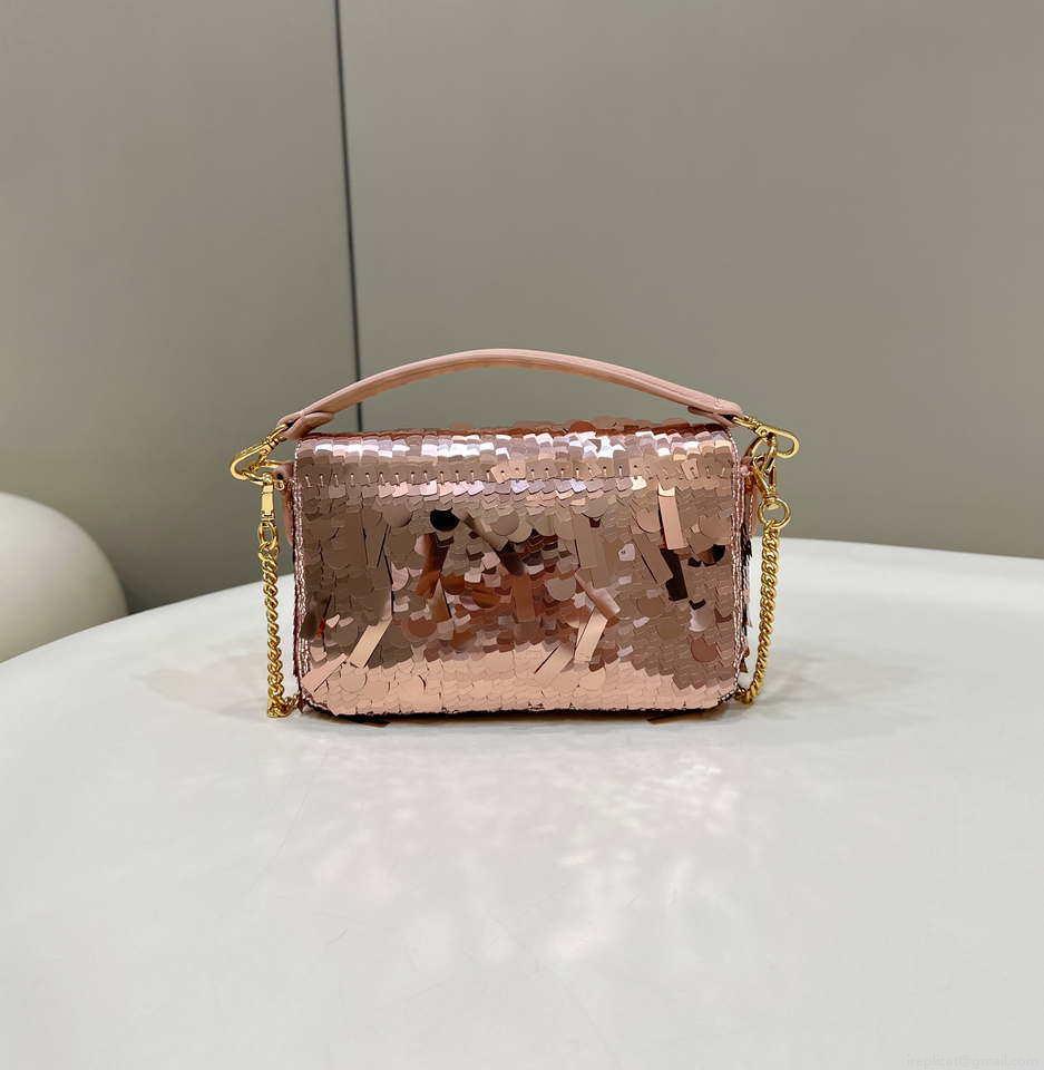 Fendi 8BS017 Mini Baguette Pink sequin and leather bag 8601s