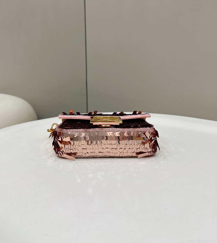Fendi 8BS017 Mini Baguette Pink sequin and leather bag 8601s