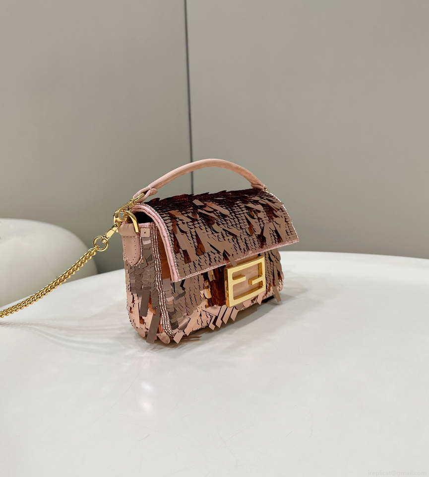 Fendi 8BS017 Mini Baguette Pink sequin and leather bag 8601s