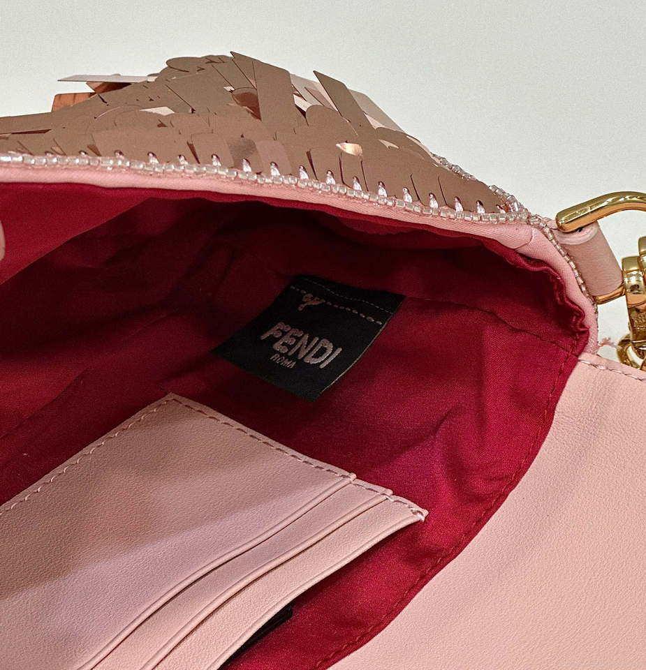 Fendi 8BS017 Mini Baguette Pink sequin and leather bag 8601s