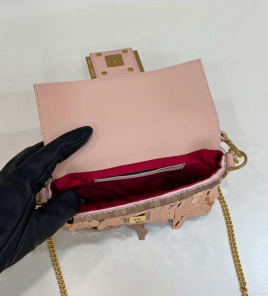 Fendi 8BS017 Mini Baguette Pink sequin and leather bag 8601s