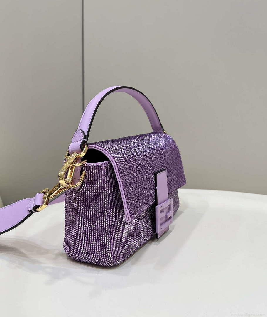 Fendi 8BR600 Medium Baguette Beads Purple leather Bag 8599