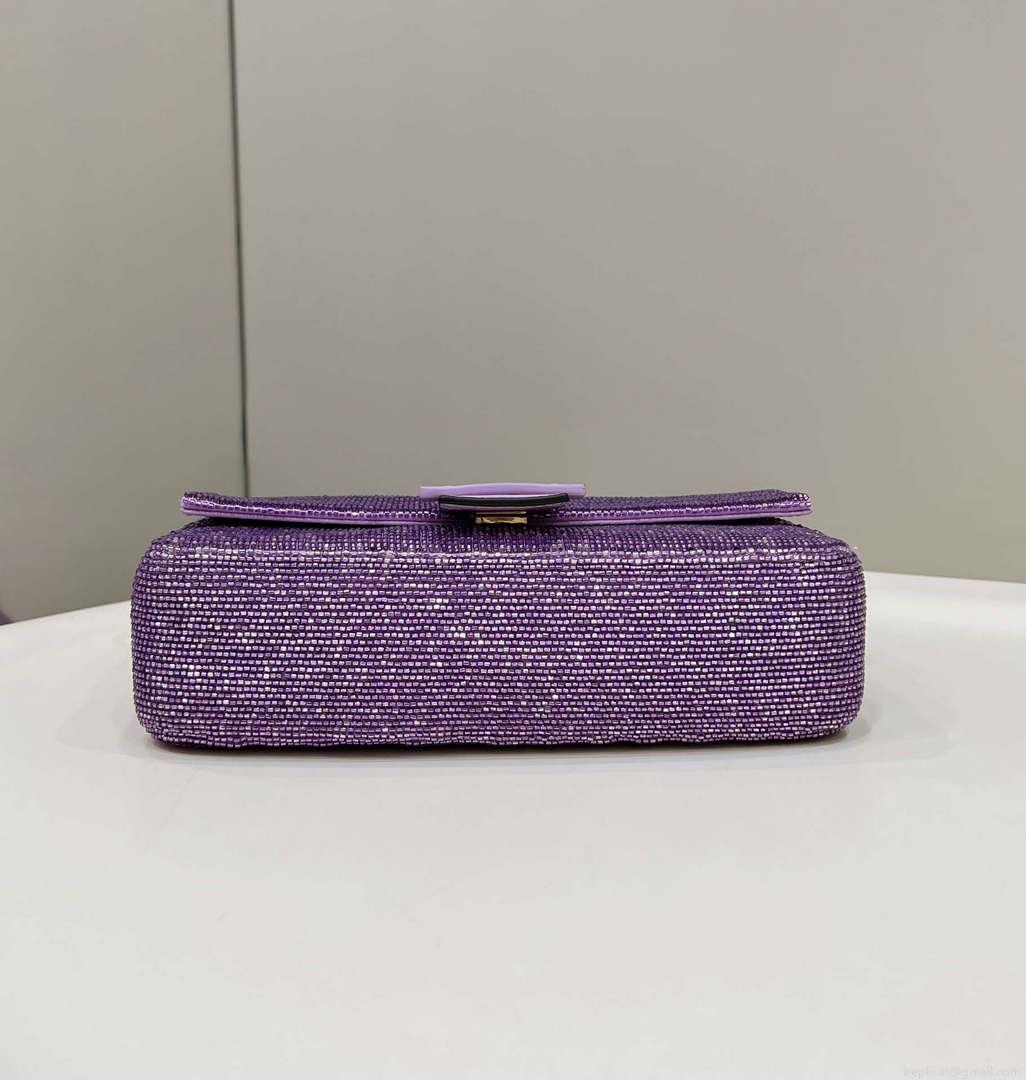 Fendi 8BR600 Medium Baguette Beads Purple leather Bag 8599