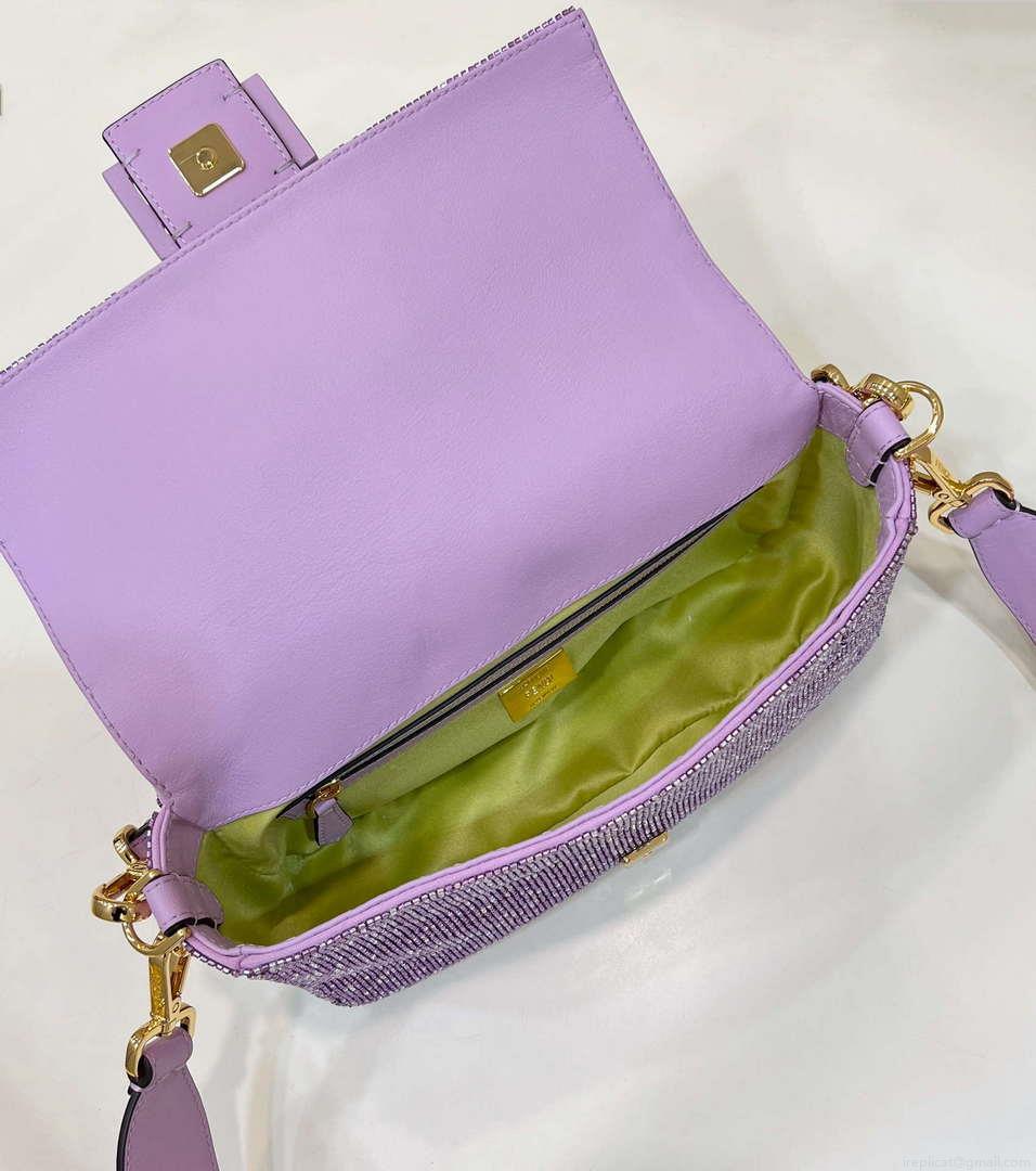 Fendi 8BR600 Medium Baguette Beads Purple leather Bag 8599