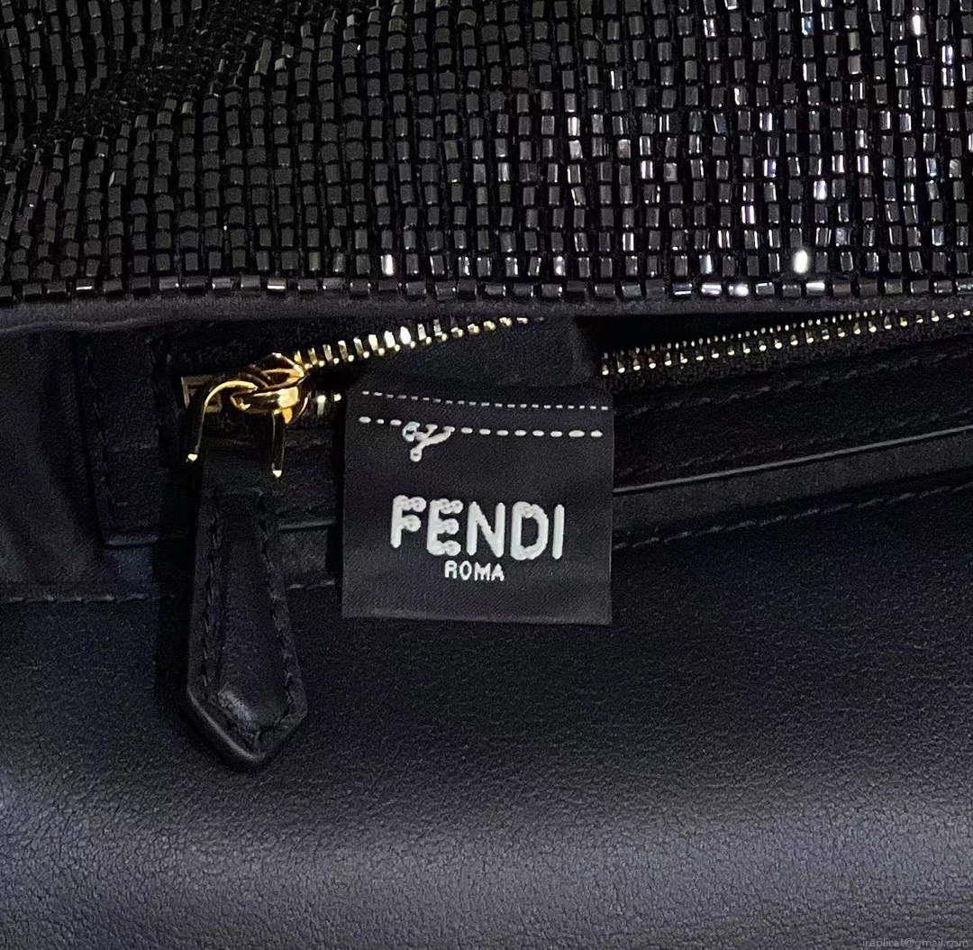 Fendi 8BR600 Medium Baguette Beads Black leather Bag 8599