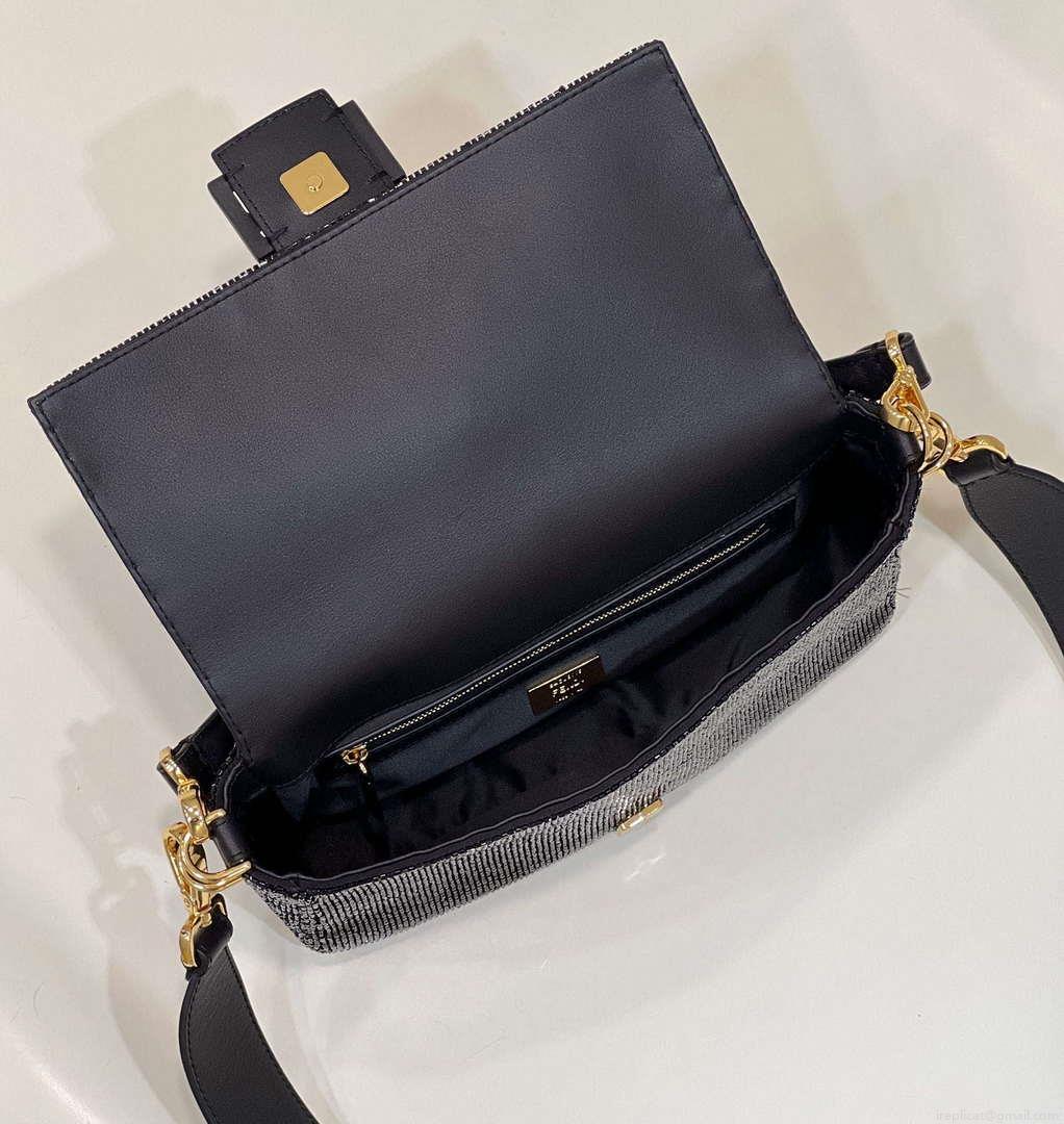 Fendi 8BR600 Medium Baguette Beads Black leather Bag 8599