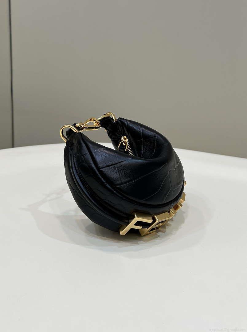 Fendi 7AS089 Nano Fendigraphy Black Crocodile leather Charm 80083S