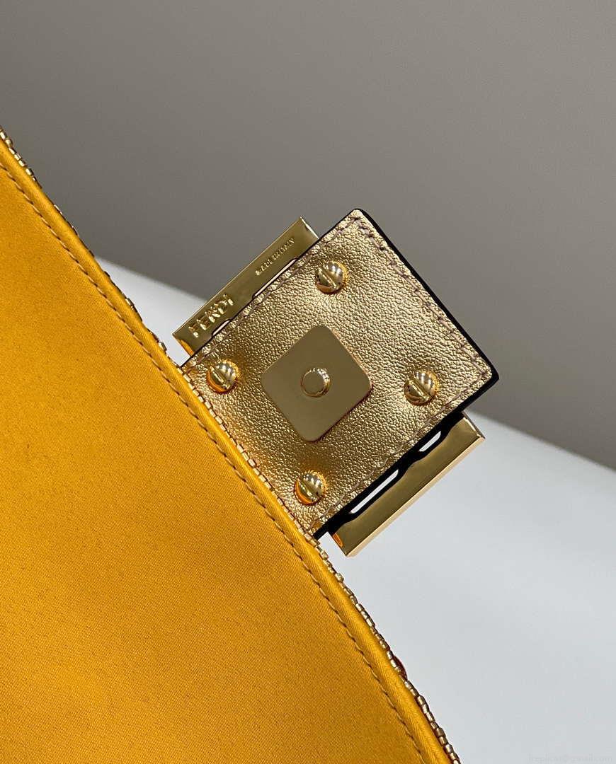 Fendi 8BR600 Medium Baguette Gold sequin and leather bag 8582