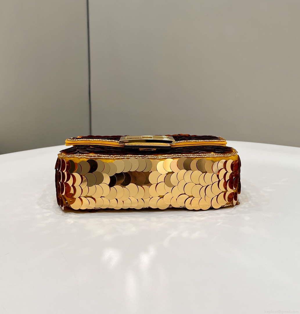 Fendi 8BS017 Mini Baguette Gold sequin and leather bag 8601s