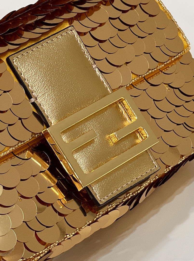 Fendi 8BS017 Mini Baguette Gold sequin and leather bag 8601s