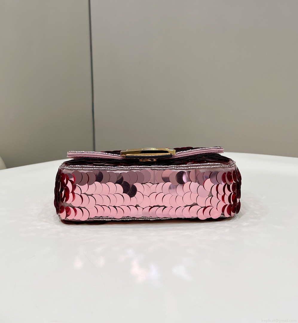 Fendi 8BS017 Mini Baguette Rose red sequin and leather bag 8601s