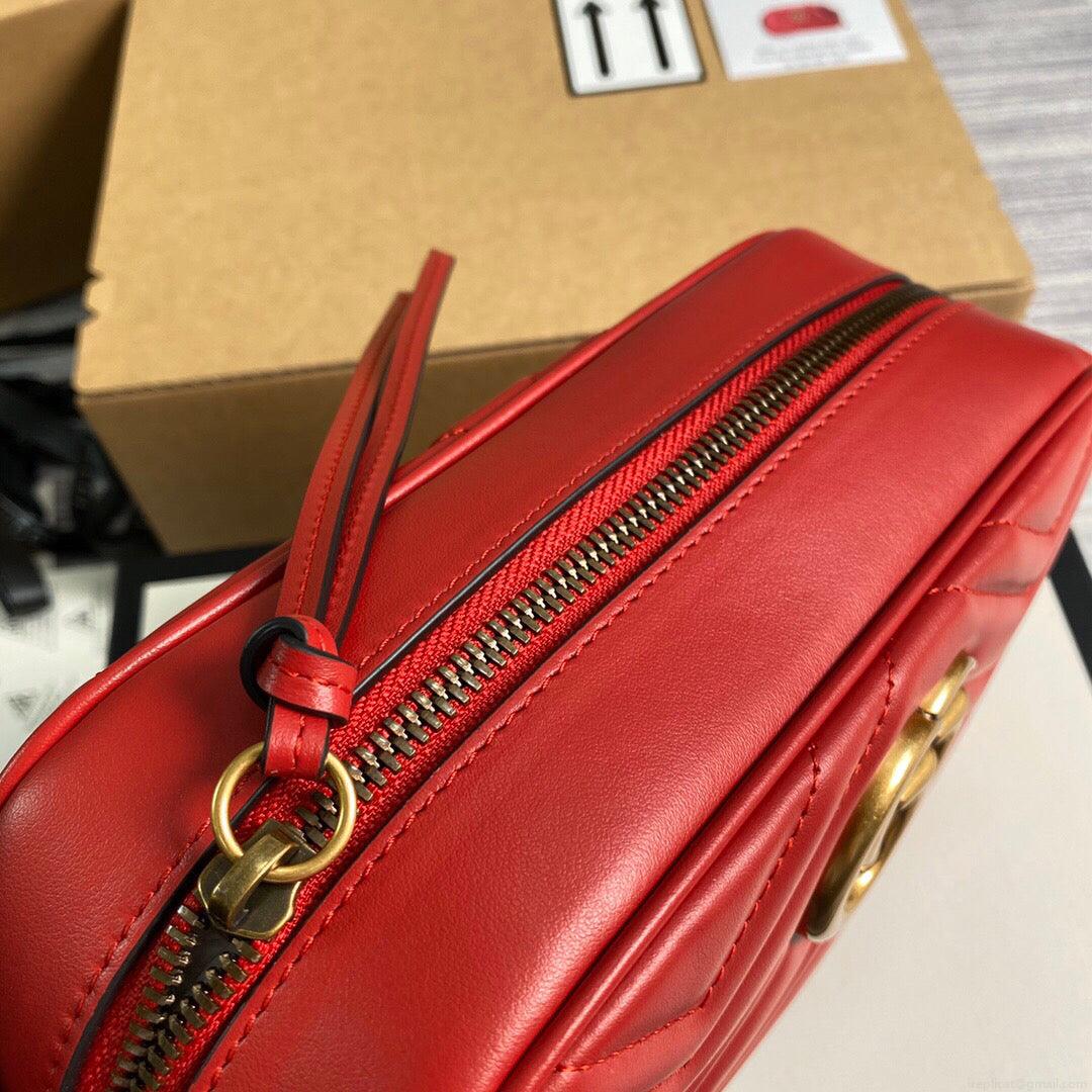 Gucci 447632 GG Marmont Small Matelassé Shoulder Bag Red