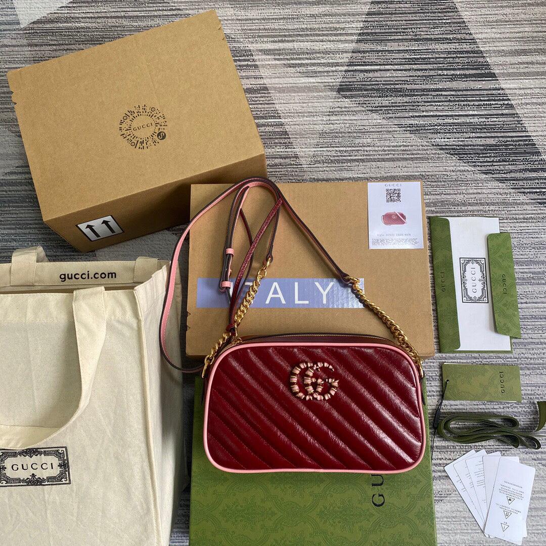 Gucci 447632 GG Marmont Small Shoulder Bag Red pink