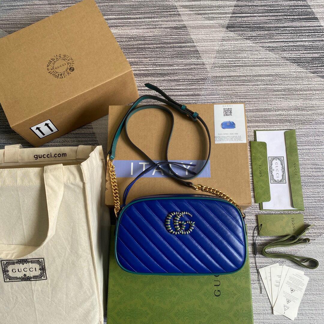 Gucci 447632 GG Marmont Small Shoulder Bag Blue