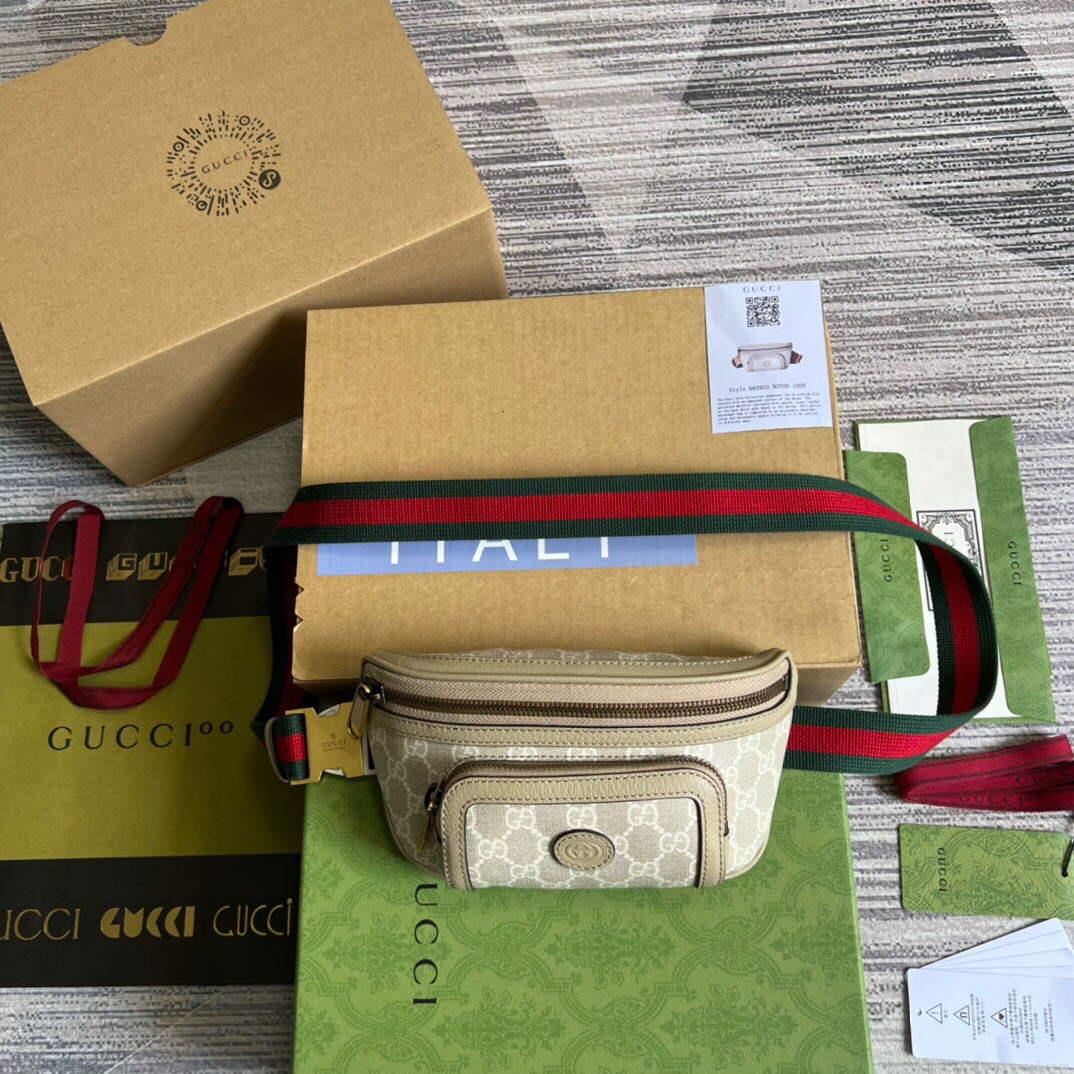 Gucci 682933 Belt bag with Interlocking G Beige and white