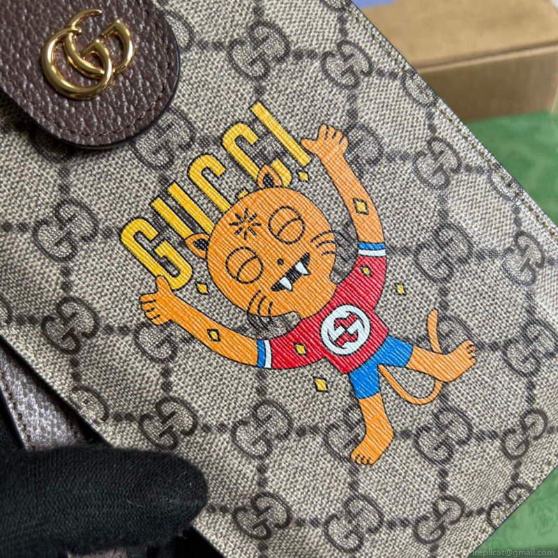 Gucci 700732 Gucci cat print phone case Brown