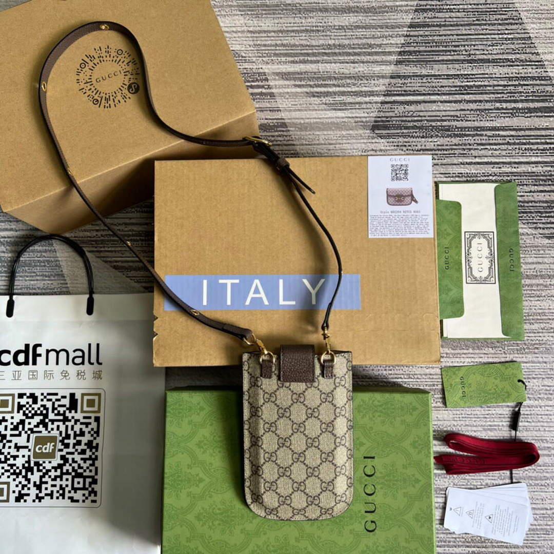 Gucci 700732 Gucci cherry print phone case Brown