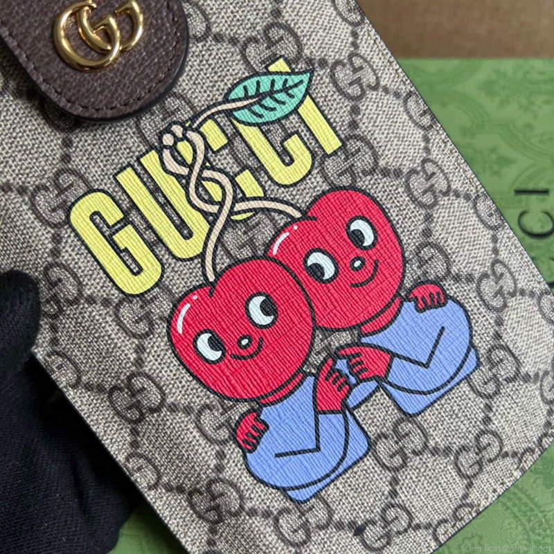 Gucci 700732 Gucci cherry print phone case Brown