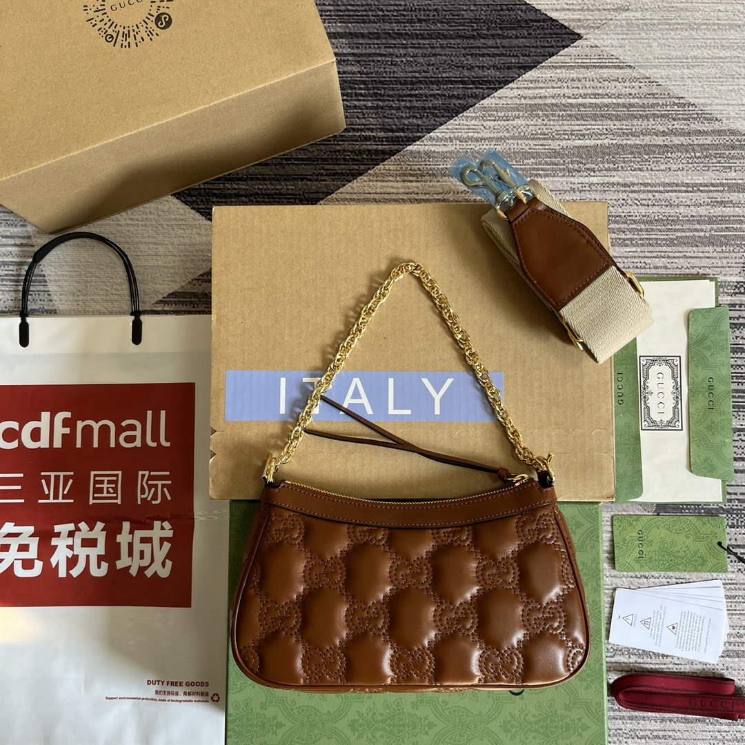 Gucci 735049 GG Matelassé Handbag Brown