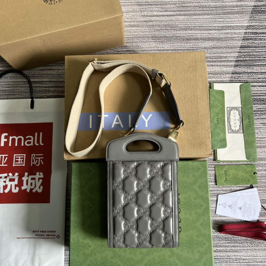 Gucci 723776 GG Matelassé Top Handle Mini Bag Grey