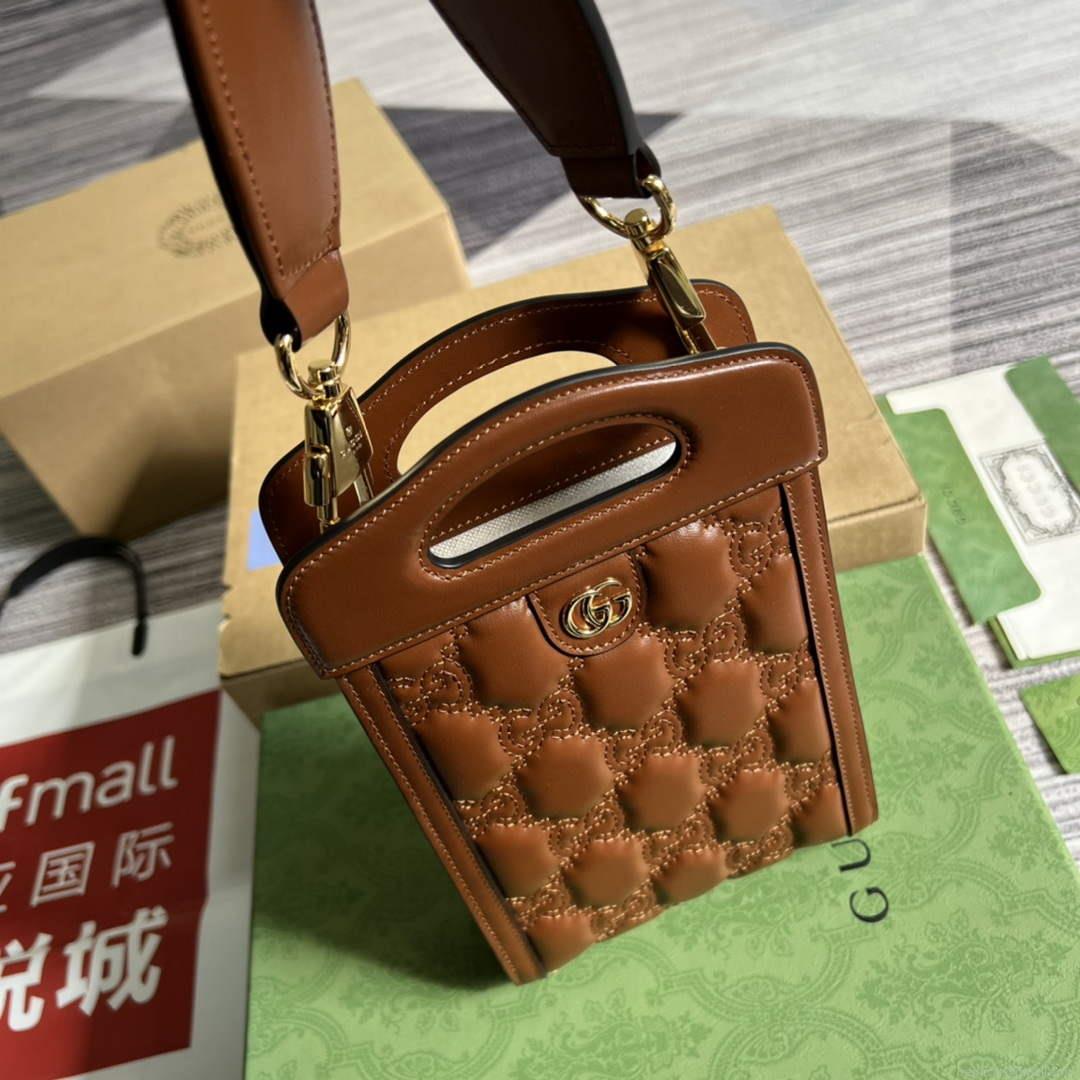 Gucci 723776 GG Matelassé Top Handle Mini Bag Brown