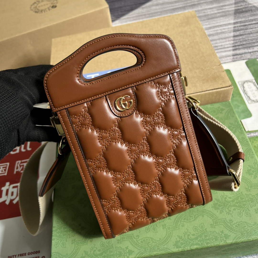 Gucci 723776 GG Matelassé Top Handle Mini Bag Brown