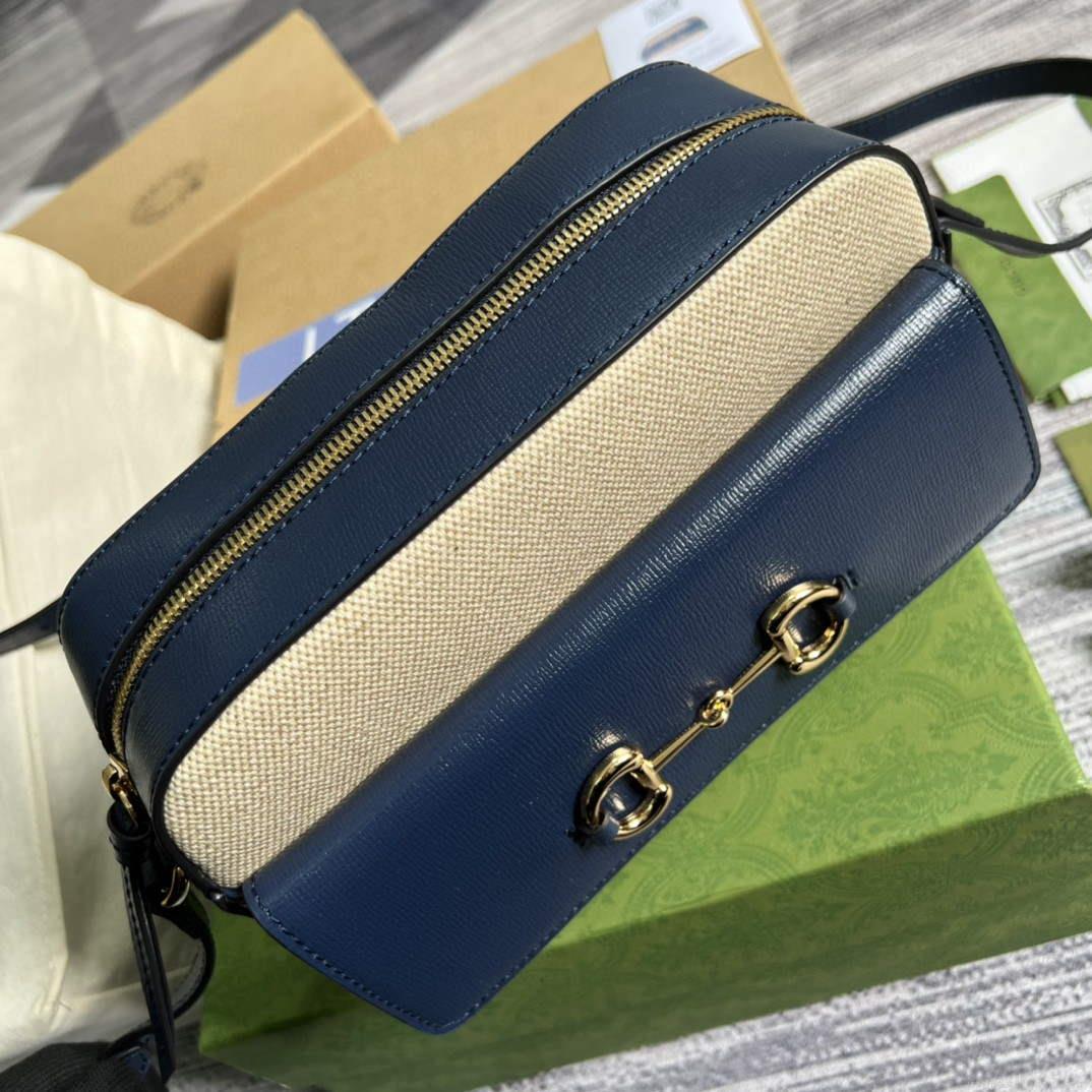 Gucci 645454 Gucci Horsebit 1955 Small Shoulder Bag Beige Blue
