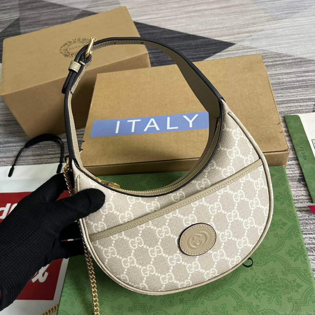 Gucci 726843 GG half-moon-shaped mini bag Oatmeal