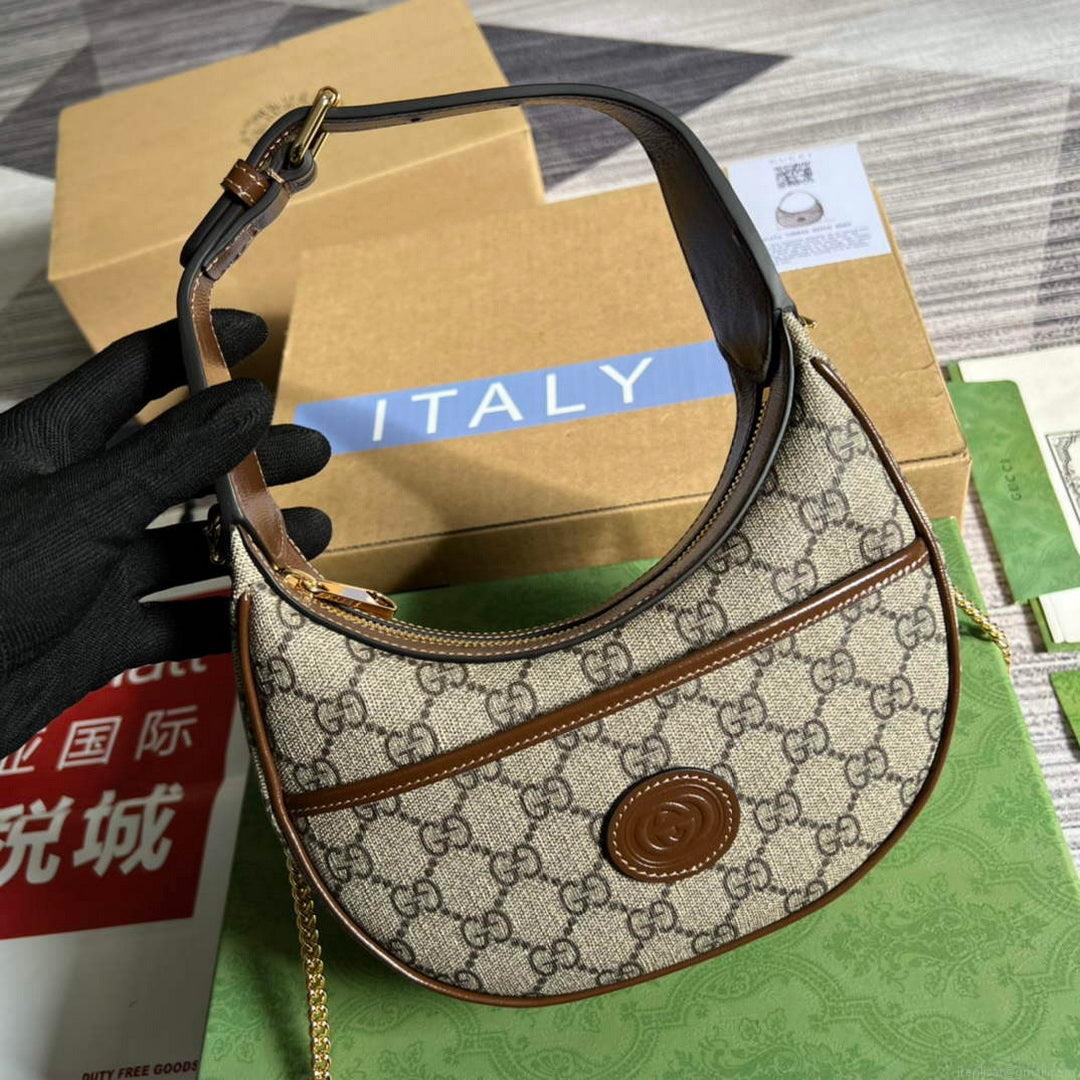 Gucci 726843 Half-moon-shaped mini bag with Interlocking G Brown