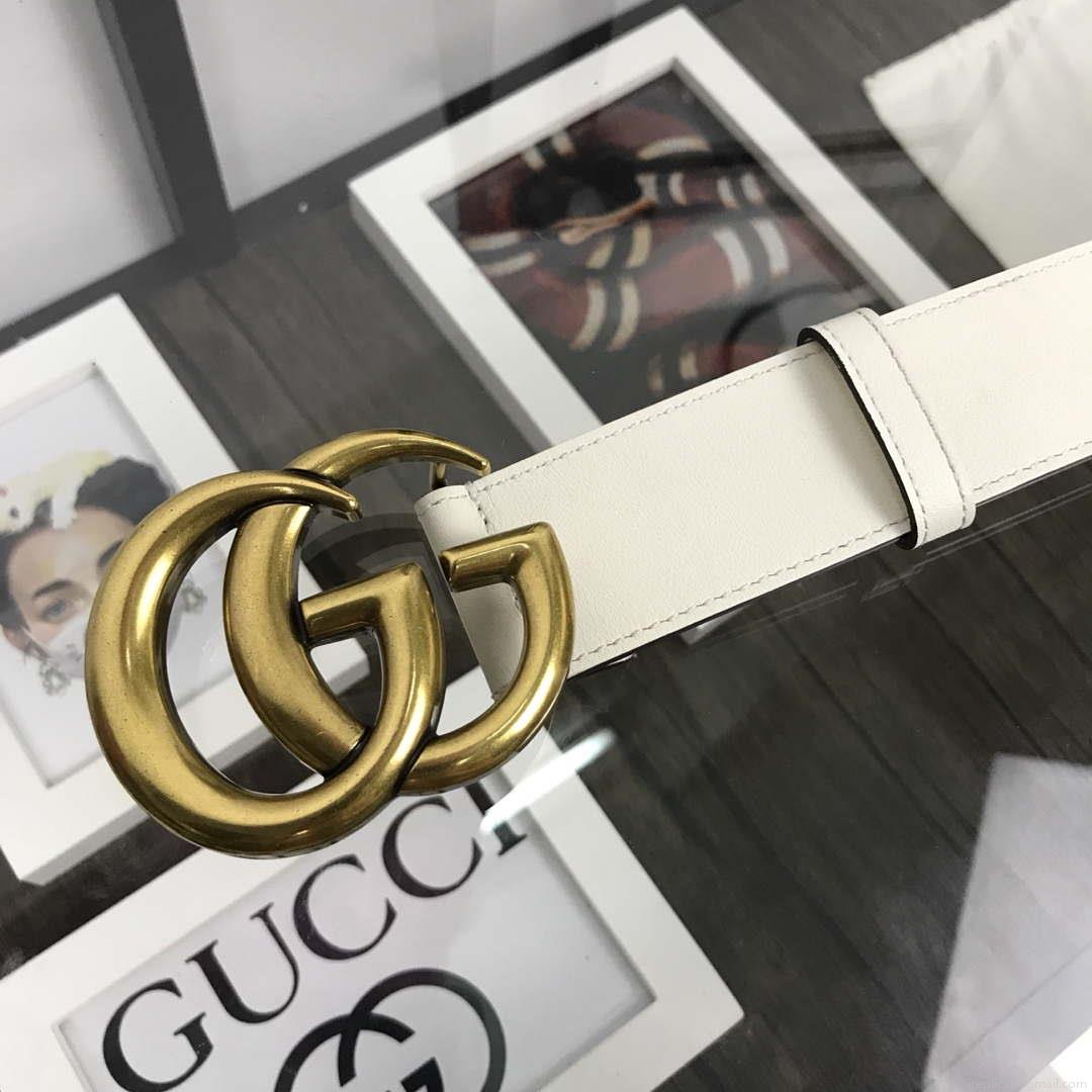 Gucci Women Men’s Leather Belt with Double G Buckle 30MM G19167 White