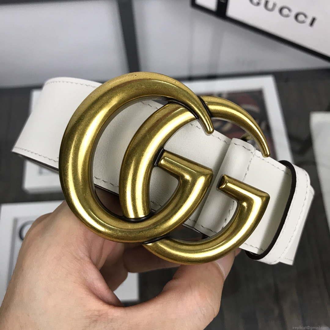 Gucci Women Men’s Leather Belt with Double G Buckle 30MM G19167 White