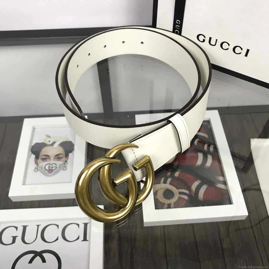 Gucci Women Men’s Leather Belt with Double G Buckle 30MM G19167 White