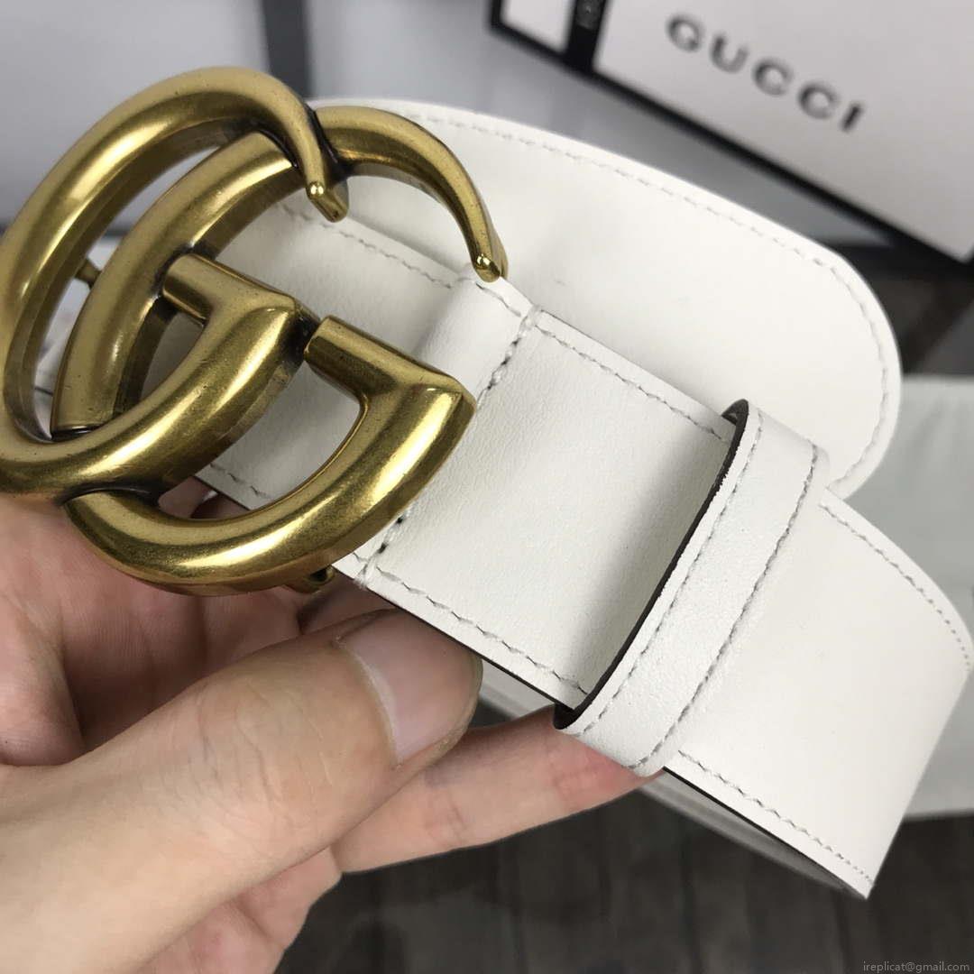 Gucci Women Men’s Leather Belt with Double G Buckle 30MM G19167 White