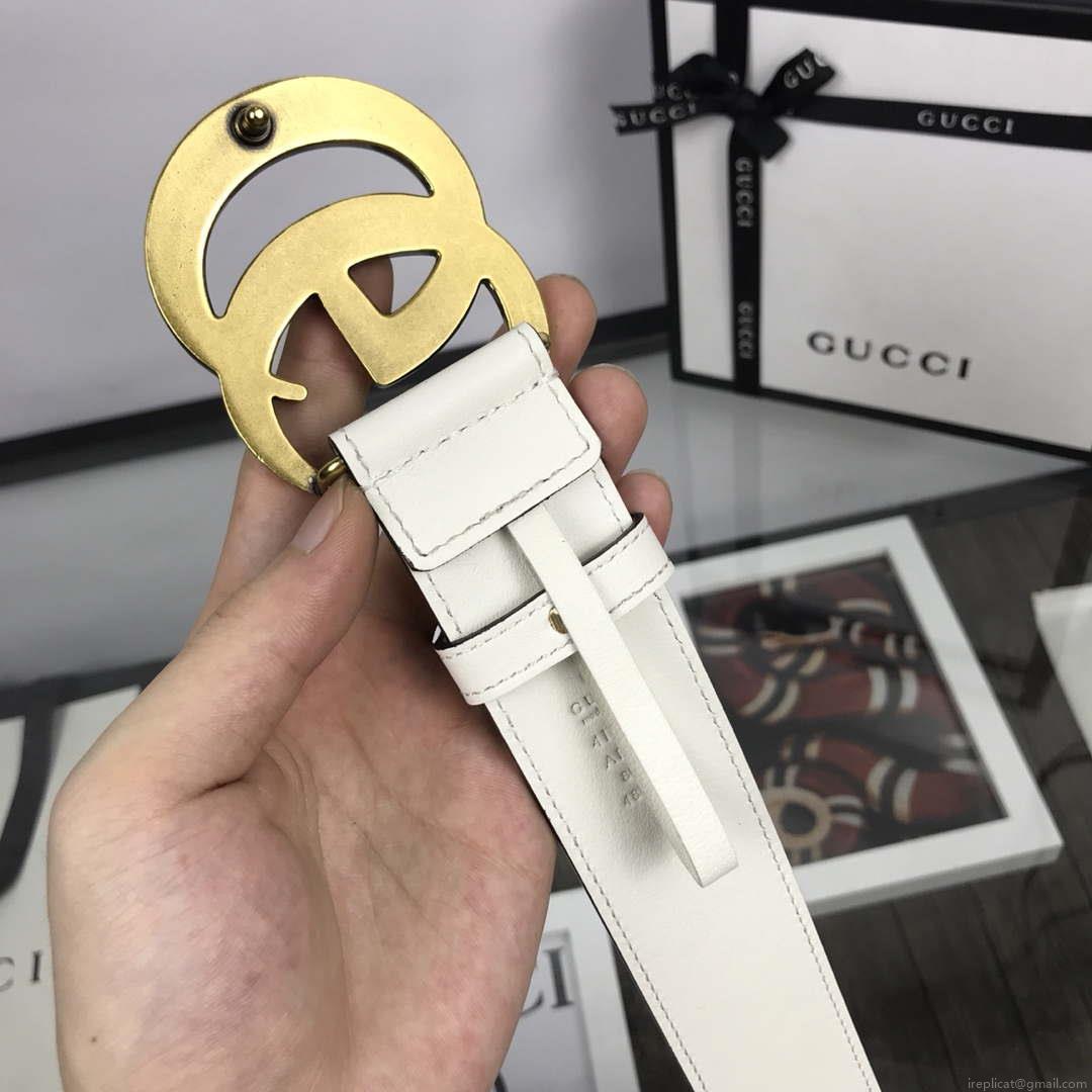 Gucci Women Men’s Leather Belt with Double G Buckle 30MM G19167 White